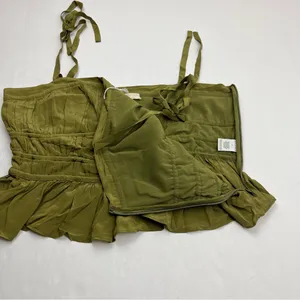 Ulla Johnson Nora Tie Shoulder‎ Silk Peplum Top Size 12 Olive Green Milkmaid NEW thumbnail 11