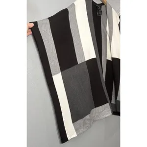 White House | Black Market Sweater Wrap One Size Black White Colorblock Artsy Chic Poncho Geometric thumbnail 2