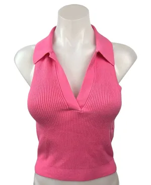 Abercrombie & Fitch Pink Ribbed Knit Collared Polo Pullover Sweater Vest Top M thumbnail 1