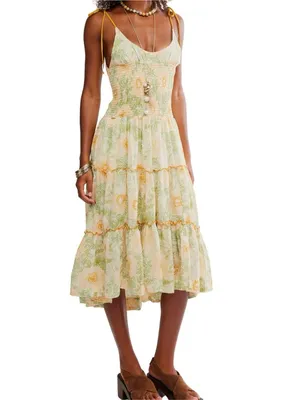 Free People Adriel Tie Strap Tiered Midi Dress M thumbnail 3