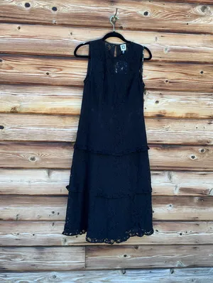 Black Size 6 Lace Sleeveless Tiered Ruffle Midi Dress thumbnail 4