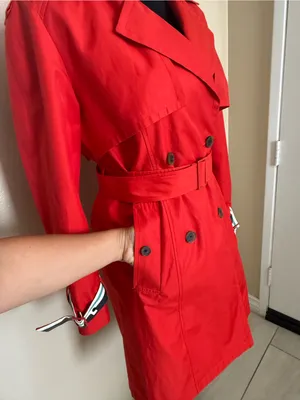 VIKI Red Trench Coat Womens 55 S Belted Double Breasted Korean Fashion NWOT thumbnail 3