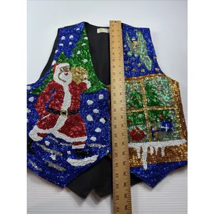 Vintage S.A.V.V.Y Heavily Sequined Christmas Vest Santa Claus/Angel Size L 36 thumbnail 3