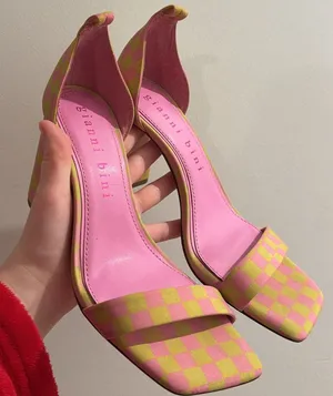 Gianni Bini Pink and Yellow Checkered Heels thumbnail 1