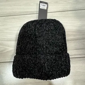 NWT Ed Hardy black knit beanie hat featuring a floral tattoo graphic and the "Ed thumbnail 4