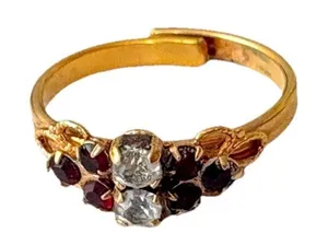 Vintage Sarah Coventry Elegant Gold Red Burgundy Gemstone Adjustable Ring thumbnail 1