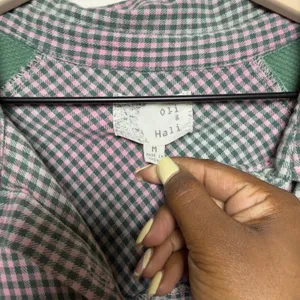 Oli & Hali Womens 100% Cotton Button Up Shirt M Green Pink Gingham Waffle Knit thumbnail 3