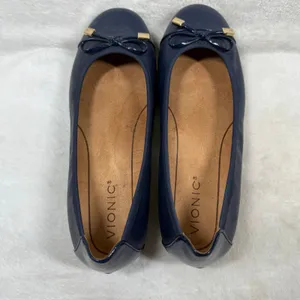 Vionic Minna Navy Blue Leather Cap Toe Ballet Flats Orthotic Bow Shoes 7 thumbnail 7