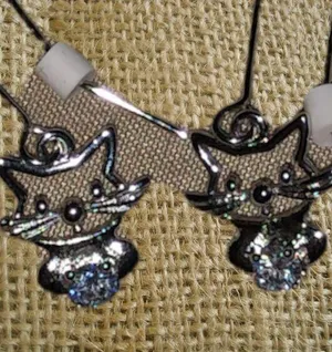 Cute silver little kitty cat earrings Silver thumbnail 1