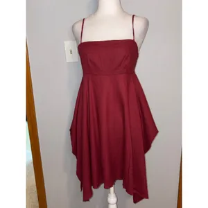 Urban Renewal Linen Ecovero Hanky‎ Hem Mini Dress Red XS festival concert boho thumbnail 4