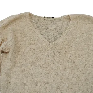 J. Crew Women's Size Medium V-Neck Sweater Beige Bell Sleeve Open Knit Coastal thumbnail 3