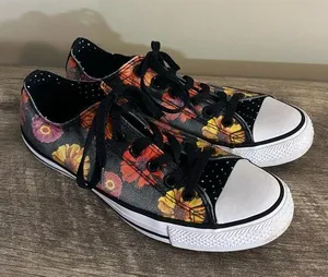 Converse All Star Lace Up Sneakers Shoes Floral Canvas Polka Dots Women’s Sz 10 thumbnail 1