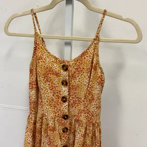Japna Orange Ditsy Floral Button Down Smocked Back Mini Dress Womens XS Boho thumbnail 3