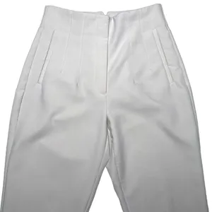 Zara Medium High Waisted Pleated Straight Leg Pants Cream Minimalist Cropped thumbnail 10