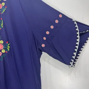 Ashir Aley Blue Embroidered Floral Boho Flowy Short Sleeve Top Size Large thumbnail 7