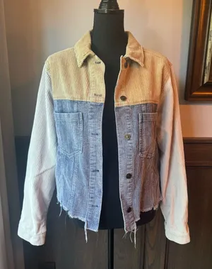 Oli & Hali Corduroy Colorblock Button-Front Jacket - Blue/Tan small thumbnail 1