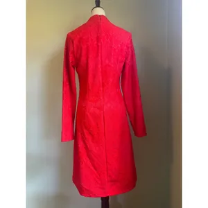 Red Floral Lace Cheongsam Qipao Dress Long Sleeve Tassel Embroidery Small whimsi thumbnail 4