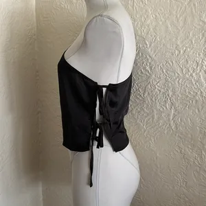 Motel Rocks Floella Asymmetrical Top Black Satin One Shoulder Tie Side NWT Medium thumbnail 6