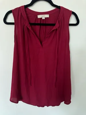 LOFT Magenta Sleeveless Tie-Neck Tank Top thumbnail 2