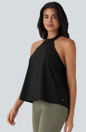NWT Halara SoftlyZero™ Airy Halter Draped Cool Touch Yoga Top-UPF50+‎ Black Sz M thumbnail 1