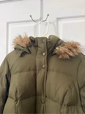 Merona Olive Green Puffer Coat with Faux Fur Trim Hood thumbnail 2