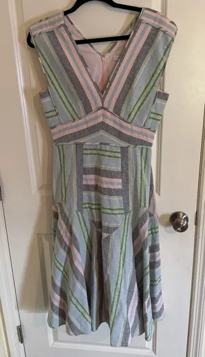 Hunter Bell Jordan Midi Dress Pastel Stripe Linen Cotton Size 6 thumbnail 1