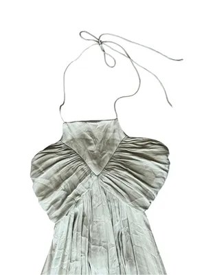Anthropologie Women’s Halter Neck Tie Back Flowy Maxi Dress Sage Green Size M thumbnail 3