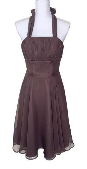 MoriLee Vintage Y2K Brown Chiffon Halter Cocktail Dress Size 1/2 thumbnail 1