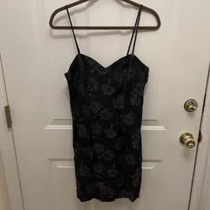 Vtg Chauncey St Slip Mini Dress Women's 7/8 Y2K 90s‎ Black Floral USA Dark thumbnail 2