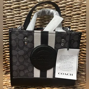 COACH Dumsy Black Monogram Nautical Stripe Tote 22 thumbnail 2