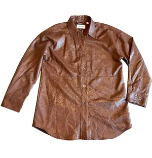 Aritzia Babaton Pelli Shirt Jacket Button-Down Brown Vegan Leather Size Medium thumbnail 1