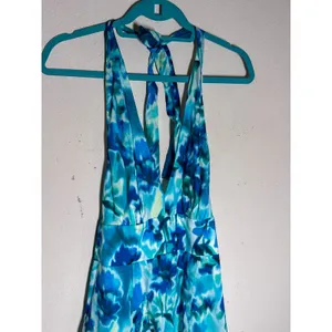 NWT DKNY Indigo Floral Halter Maxi Dress Blue Aqua Size 10 thumbnail 5