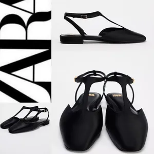 NWT BLACK SATIN EFFECT mary jane–style T-strap FLAT SHOES SIZE 7.5 thumbnail 2