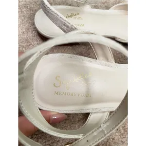 New Seychelles Memory Foam Footbed Pointed Toe Linen Strap Flats Size 10M Cream thumbnail 4