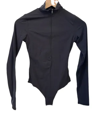 SKIMS FITS EVERYBODY ZIP FRONT LONG SLEEVE THONG BODYSUIT ONYX S ( sold out) thumbnail 5