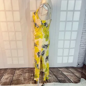 VICI yellow floral midi slip sundress with draped neckline size small thumbnail 6
