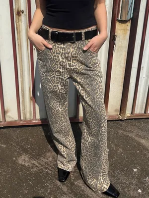 Trinite Studio High Rise Faded Leopard Print Distressed Denim Wide Leg Jeans 29" thumbnail 2