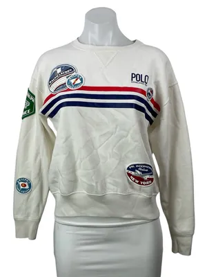 Polo Ralph Lauren Travel Cream Fleece Long Sleeves Patchwork Sweatshirt Top SP thumbnail 1
