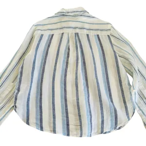 Madewell Linen Easy Y-Neck Button Up Shirt in Blue Mixed Stripe Women’s Small thumbnail 7