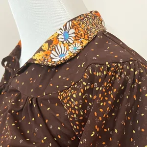 Vintage 70’s Cottagecore Brown Floral Short Sleeve Peasant Top S thumbnail 6
