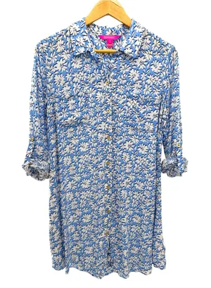 LILLY PULITZER Natalie Cover-Up Shirtdress Blue White Daisy Floral Dress S thumbnail 1