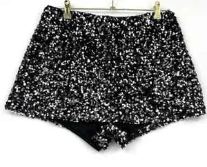 ASOS Design Sequin Shorts Black Silver Party High Rise Lined Disco Festiva Sz 8 thumbnail 1