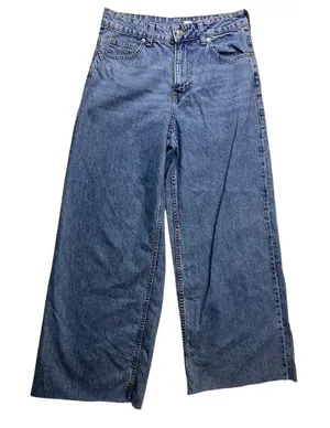 H&M Divided Wide Leg Jeans Women Size 4 Blue Raw Hem High Rise‎ Baggy thumbnail 1