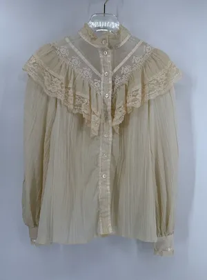 70s Gunne Sax Gauze Edwardian Lace Ruffle Blouse Victorian‎ size 11 - small thumbnail 1