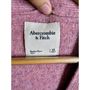 Abercrombie & Fitch Pink Knit Tan Button Pocket Cropped Cardigan Sweater Size XS thumbnail 5
