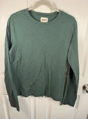 Pact Top Womens Medium Green Long Sleeve Organic Cotton Slub Minimalist thumbnail 1