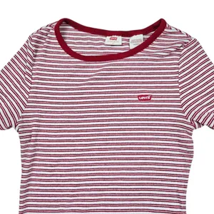 Levis The Perfect Tee Shirt Striped Ringer Short Sleeve Womens size XS Red thumbnail 3