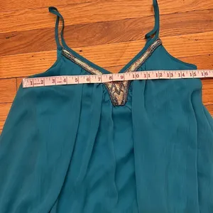Express Babydoll Dress Womens Teal Blue Sequin Beaded V-Neck‎ Chiffon Small thumbnail 6