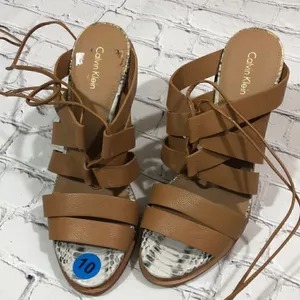 Calvin Klein Penelope tan strappy heels thumbnail 3