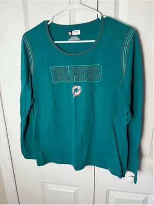 Team Apparel Teal Football Miami Dolphins Long Sleeve Tee L EUC thumbnail 1